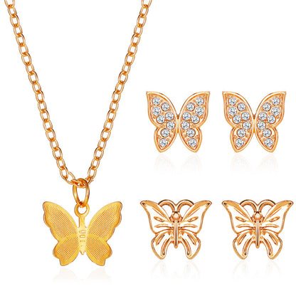 New Butterfly Necklace Simple Classic Butterfly Earrings Three-piece Set Wholesale Gooddiy