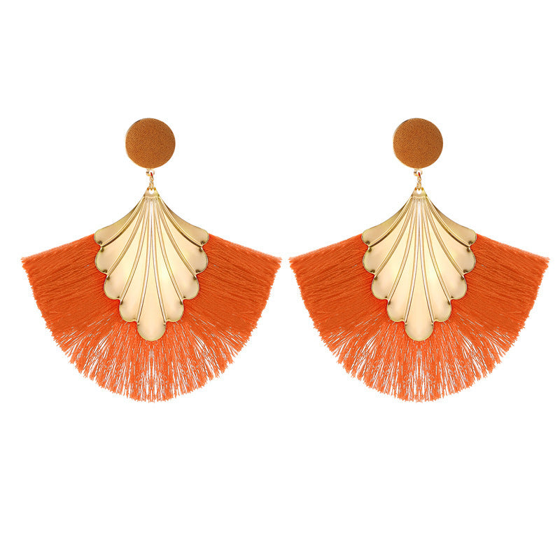 New Earrings Bohemia Fan-shaped Tassel Earrings Fashion Ripple Design Texaggerated Earrings Wholesale Gooddiy