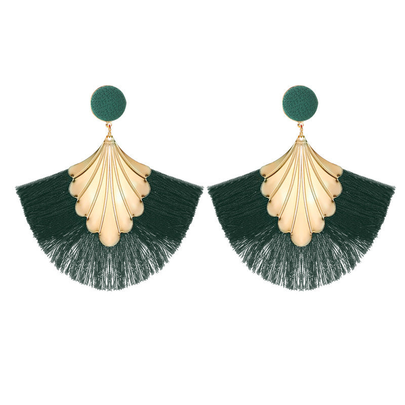 New Earrings Bohemia Fan-shaped Tassel Earrings Fashion Ripple Design Texaggerated Earrings Wholesale Gooddiy