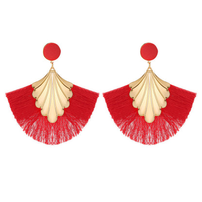 New Earrings Bohemia Fan-shaped Tassel Earrings Fashion Ripple Design Texaggerated Earrings Wholesale Gooddiy