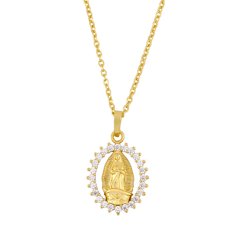 Fashion Virgin Mary Oval Real Gold Plated Necklace Coin Clavicle Chain Wholesale Gooddiy