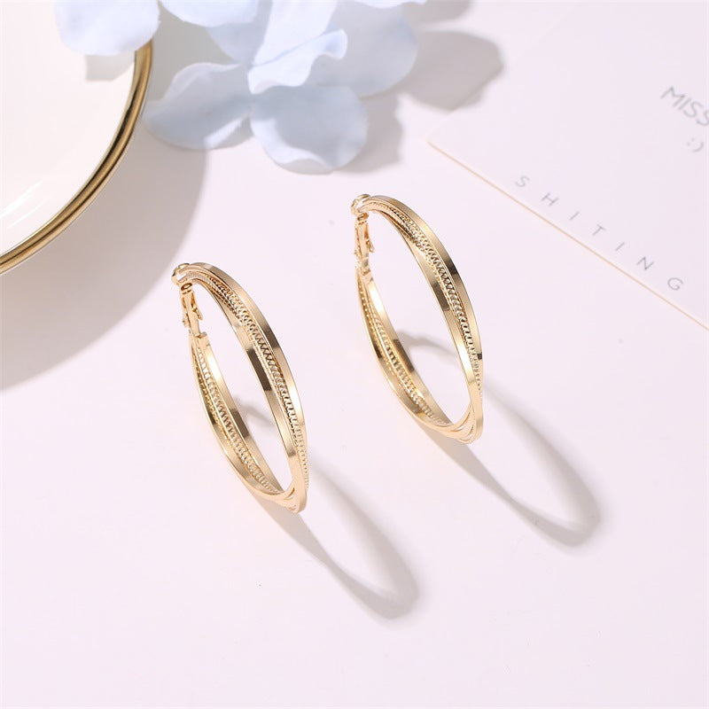 New Fashion Exaggerated Geometric Multi-layer Large Circle Earrings Simple Three-layer Cross Earrings For Women Wholesale