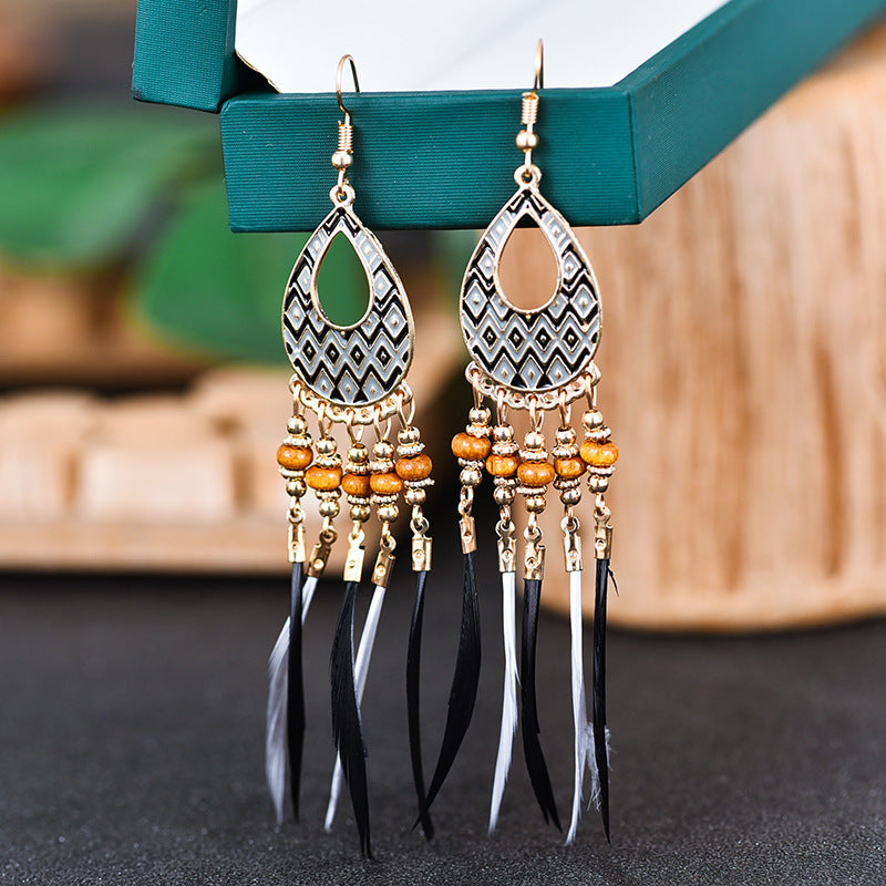 Creative Feather Earrings Bohemian Ethnic Tassel Stud Earrings