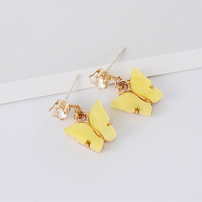 Korean Style Hot Selling Sweet Color Zircon Acrylic Butterfly Earrings Simple Earrings Wholesale Gooddiy