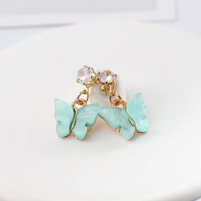 Korean Style Hot Selling Sweet Color Zircon Acrylic Butterfly Earrings Simple Earrings Wholesale Gooddiy