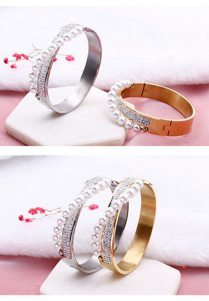 Fashion Pearl Diamond Rhinestone Stainless Steel Bracelet Wholesale Gooddiy