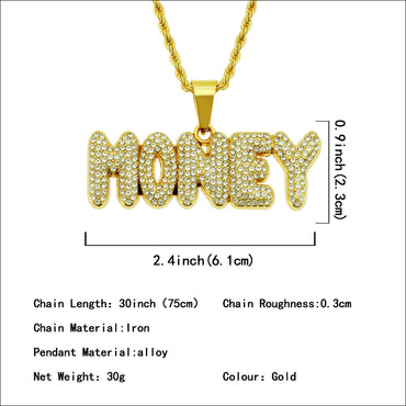New Men's Diamond Money Letter Tag Pendant Necklace