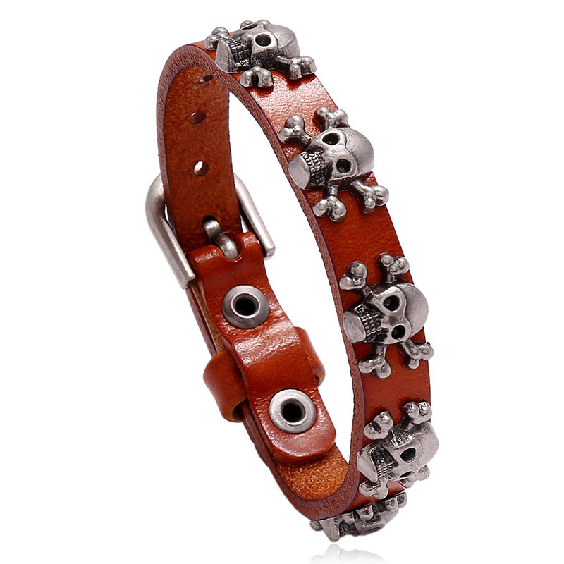 Hot-selling Skull Punk Style Simple Adjustable Men's Cowhide Bracelet Wholesale Gooddiy