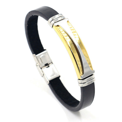 New Two-tone Stainless Steel Titanium Steel Fashion Pu Leather Bracelet Wholesale Gooddiy