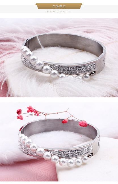 Fashion Pearl Diamond Rhinestone Stainless Steel Bracelet Wholesale Gooddiy