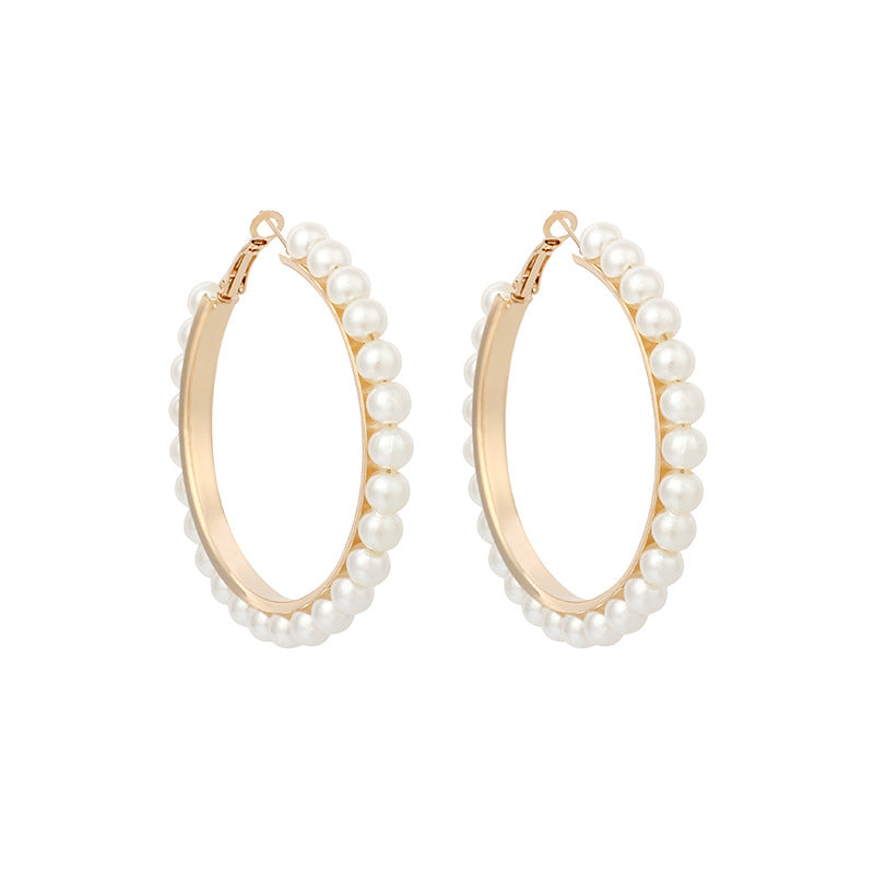 Fashion Exaggerated Geometric Big Circle Pearl Tide Fashion Earrings Ear Jewelry For Women