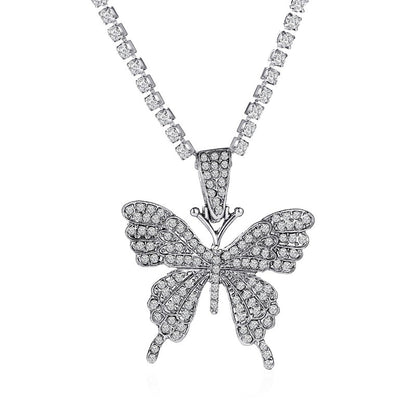 Fashion  Rhinestone Butterfly Pendant Necklace Hip Hop Jewelry  Choker