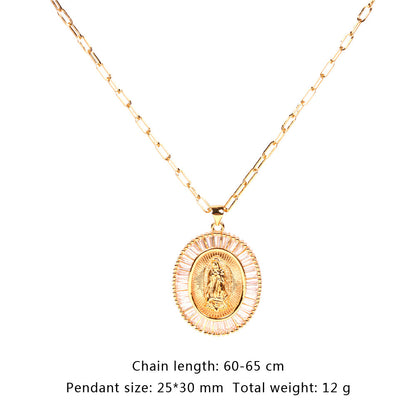 Hot-selling Micro-inlaid Zircon Thick Cable Chain Punk Hip-hop Virgin Mary Necklace