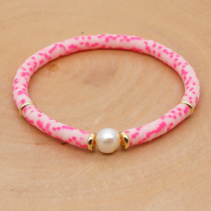 Hot Sale Fashion Trendy Vacation Beach Style Natural Baroque Pearl Color Soft Ceramic Letter Bracelet