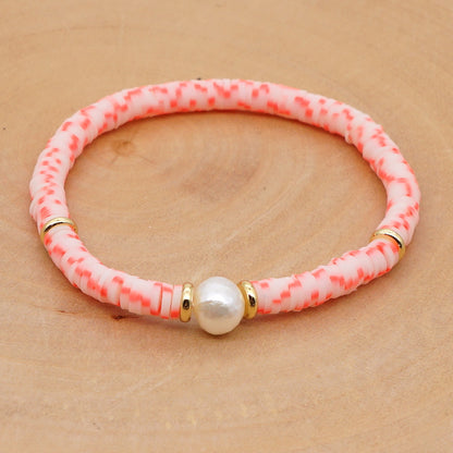 Hot Sale Fashion Trendy Vacation Beach Style Natural Baroque Pearl Color Soft Ceramic Letter Bracelet