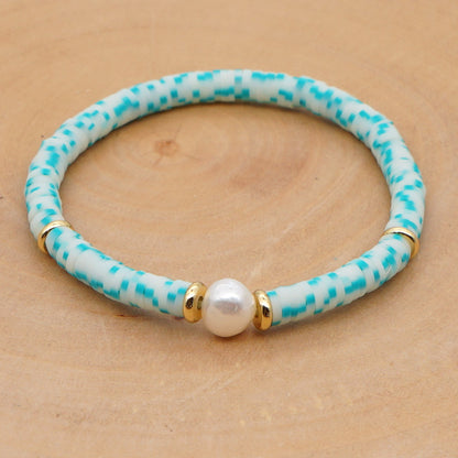 Hot Sale Fashion Trendy Vacation Beach Style Natural Baroque Pearl Color Soft Ceramic Letter Bracelet