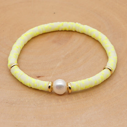 Hot Sale Fashion Trendy Vacation Beach Style Natural Baroque Pearl Color Soft Ceramic Letter Bracelet