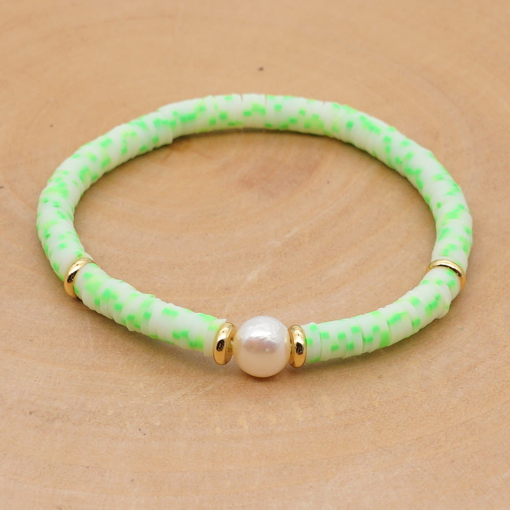 Hot Sale Fashion Trendy Vacation Beach Style Natural Baroque Pearl Color Soft Ceramic Letter Bracelet