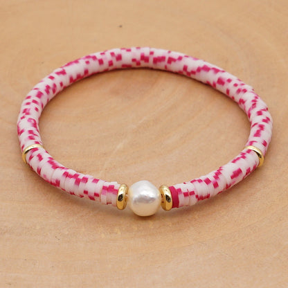 Hot Sale Fashion Trendy Vacation Beach Style Natural Baroque Pearl Color Soft Ceramic Letter Bracelet