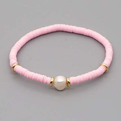 Fashion Bohemian Beach Style Natural Baroque Pearl Color Soft Ceramic Letter Bracelet For Women