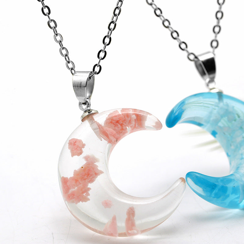 New Moon Crescent Sky White Cloud Resin Pendant Luminous Blue Sky Cloud Necklace Accessories