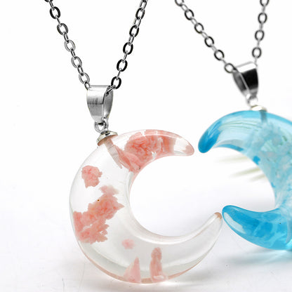 New Moon Crescent Sky White Cloud Resin Pendant Luminous Blue Sky Cloud Necklace Accessories