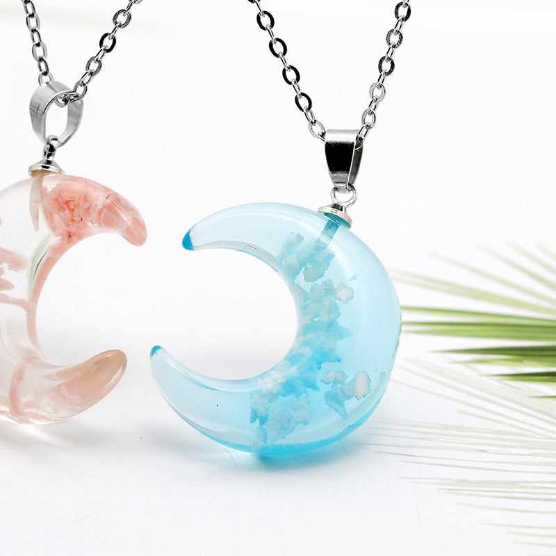 New Moon Crescent Sky White Cloud Resin Pendant Luminous Blue Sky Cloud Necklace Accessories