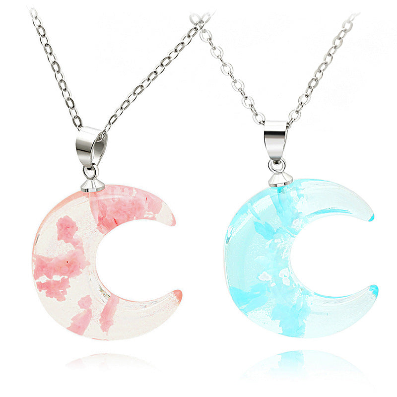 New Moon Crescent Sky White Cloud Resin Pendant Luminous Blue Sky Cloud Necklace Accessories