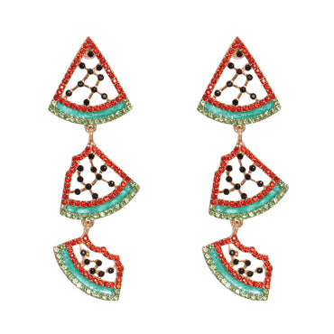 Summer New Diamond-studded Watermelon Alloy Pendant Earrings