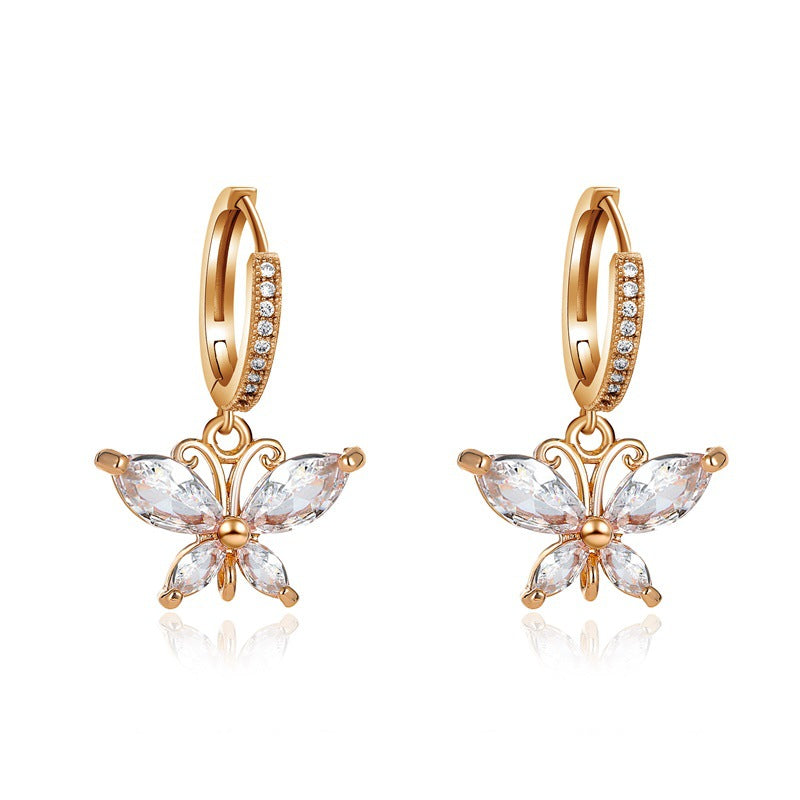 Fashion Butterfly Plating Copper Artificial Gemstones Earrings