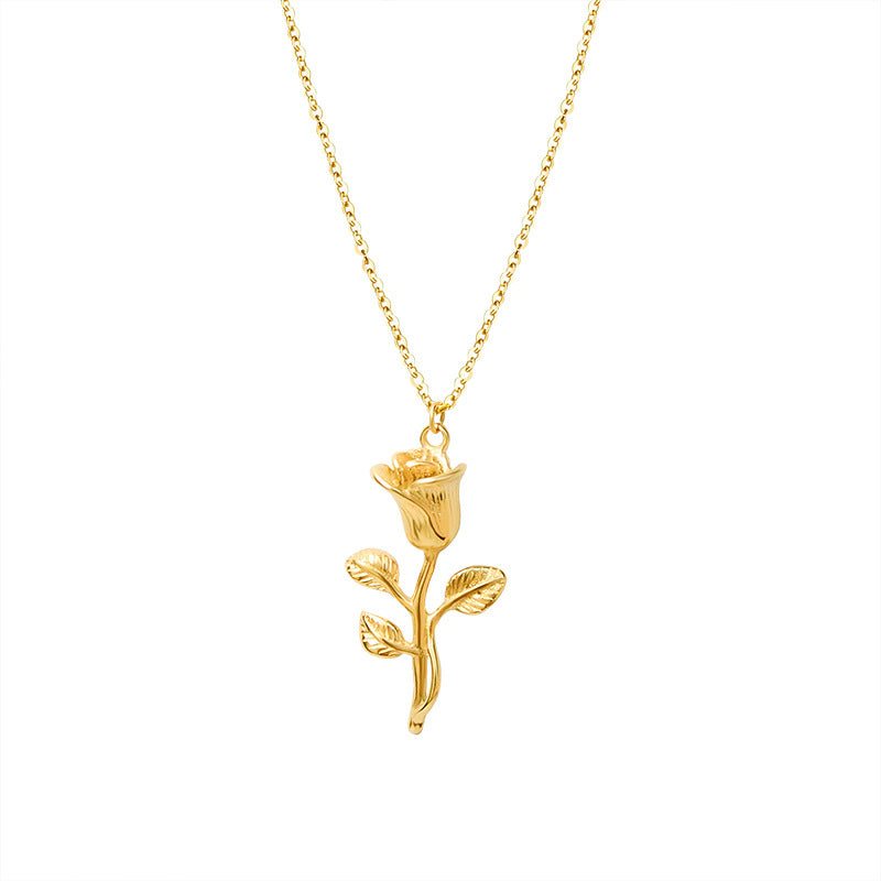 Rose Flower Titanium Steel Real Gold Plated Clavicle Women's Necklace