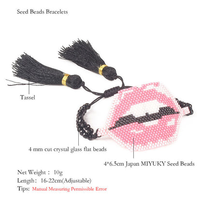 European And American Lips Tassel Bracelet Miyuki Beads Hand-woven Mouth Bracelet