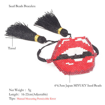 European And American Lips Tassel Bracelet Miyuki Beads Hand-woven Mouth Bracelet