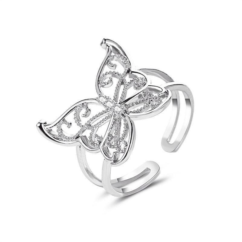 New Exaggerated Hollow Butterfly  Fashion Open Ring Wholesale