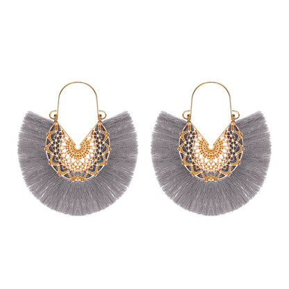 New Retro Exaggerated Fan-shaped Lace Patter Ethnic Style New Tassel Earrings Wholesale