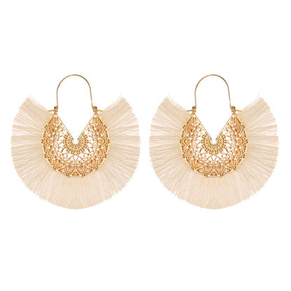 New Retro Exaggerated Fan-shaped Lace Patter Ethnic Style New Tassel Earrings Wholesale