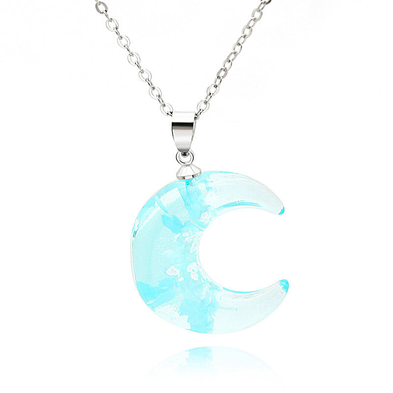 New Moon Crescent Sky White Cloud Resin Pendant Luminous Blue Sky Cloud Necklace Accessories