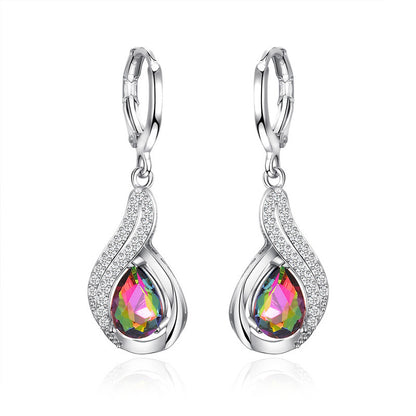 New Colorful Drop Pendant Diamond-studded Colorful Zircon Ear Buckle Earrings Wholesale