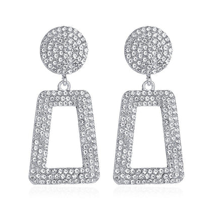 New Long Flashing Diamond Geometric Exaggerated Inlaid Diamond Square Hollow Earrings Wholesale