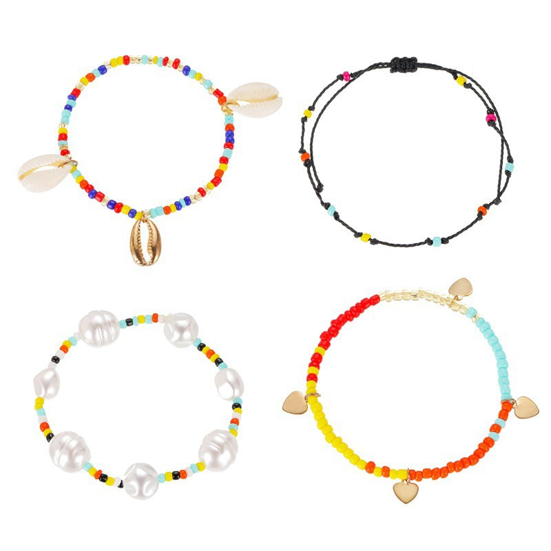 New Four-piece Woven Nepal Color Beaded Shell Bracelet Set For Women