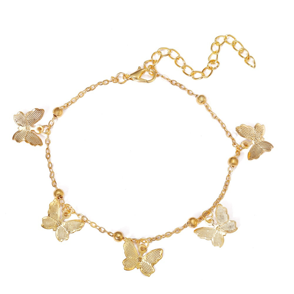 Fashion New Beach Hollow Butterfly Alloy Pendant Handmade Anklet