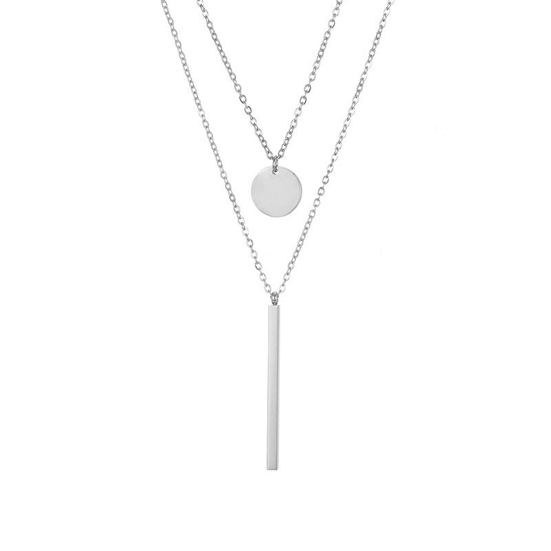 Rectangle Small Round Brand Women's 316l Titanium Steel Pendant Stacked Double Necklace Clavicle Chain