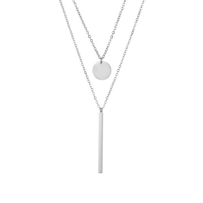 Rectangle Small Round Brand Women's 316l Titanium Steel Pendant Stacked Double Necklace Clavicle Chain