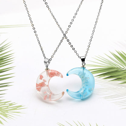 New Moon Crescent Sky White Cloud Resin Pendant Luminous Blue Sky Cloud Necklace Accessories