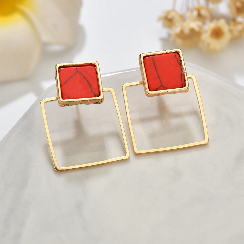 Occident Alloy Inlaid Precious Stones Earrings ( Triangle ) Nhbq0153