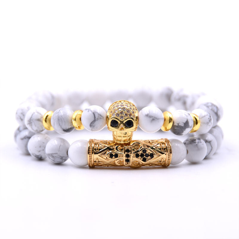 Natural Stone Fashion Skeleton Skull Bracelet  (green Pine Suit) Nhyl0384-green-pine-suit