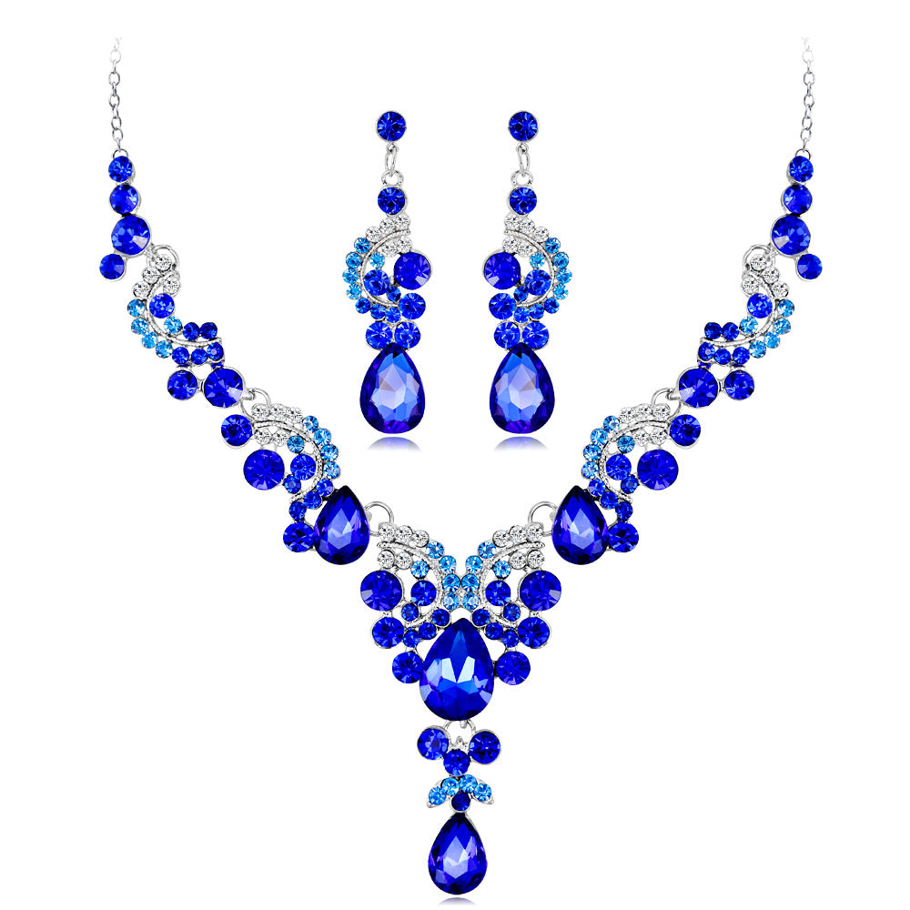 1 Set Fashion Water Droplets Alloy Rhinestone Glass Women's Earrings Necklace