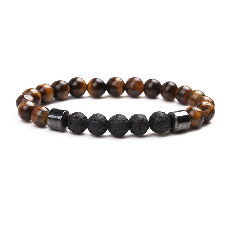 Natural Stone Fashion Geometric Bracelet  (tiger Eye +5 Volcanic Stone) Nhyl0101-tiger-eye-+5-volcanic-stone