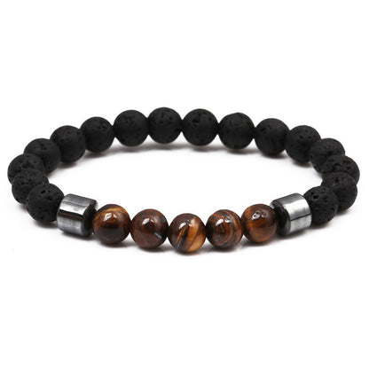 Natural Stone Fashion Geometric Bracelet  (tiger Eye +5 Volcanic Stone) Nhyl0101-tiger-eye-+5-volcanic-stone