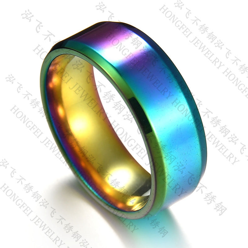 Titanium&stainless Steel Simple Geometric Ring  (blue-5) Nhhf0311-blue-5